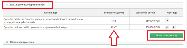 Pamiętaj o dodaniu PKD Rodzaje działalności, które chcemy objąć ochroną oraz te, które prowadzone są w ubezpieczonych lokalizacjach powinny zostać wprowadzone na polisę.
