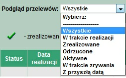 Rozdział 8 Przelewy Użytkownik ma do dyspozycji dwa przycieki funkcyjne: [Wyślij przelew] przejście do potwierdzenia przelewu [Zrezygnuj] wycofanie się z operacji Przycisk [Wyślij przelew] powoduje