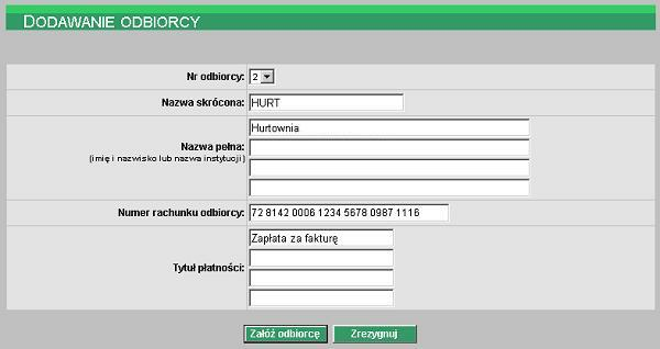 Rozdział 10 Odbiorcy Tytuł płatności np. Zapłata za fakturę numer.