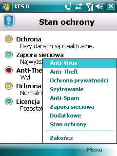 Czerwona ikona oznacza, że licencja wygasła lub nie została zainstalowana. Rysunek 5: Okno stanu komponentu aplikacji Do okna stanu można również przejść wybierając Menu Stan ochrony.