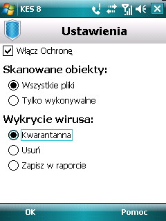 WYBIERANIE AKCJI, KTÓRA MA BYĆ WYKONYWANA NA SZKODLIWYCH OBIEKTACH Możesz wybrać akcję jaką Kaspersky Endpoint Security 8 for Smartphone będzie wykonywał na wykrytych szkodliwych obiektach.