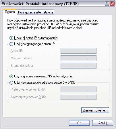 3.Konfiguracja systemów MS Windows do pracy w sieci 3.1. Konfiguracja graficzna 3.1.1 Konfiguracja IP i DNS 3.
