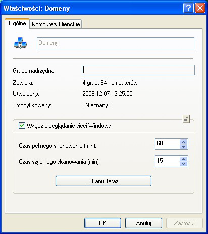 W celu szybkiego przeglądania i modyfikacji ustawień przeszukiwania sieci Windows użyj odnośnika Modyfikuj ustawienia wykrywania znajdującego się w panelu wyników foldera Nieprzypisane komputery, w
