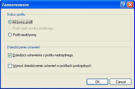 wartości ustawień w profilach potomnych pozostaną "zablokowane" do czasu, aż pole Wymuś dziedziczenie