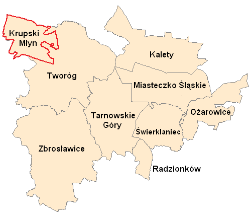 2 OGÓLNA CHARAKTERYSTYKA GMINY 2.1 Położenie i podział administracyjny Gmina Krupski Młyn położona jest w północno-zachodniej części województwa śląskiego w powiecie tarnogórskim.