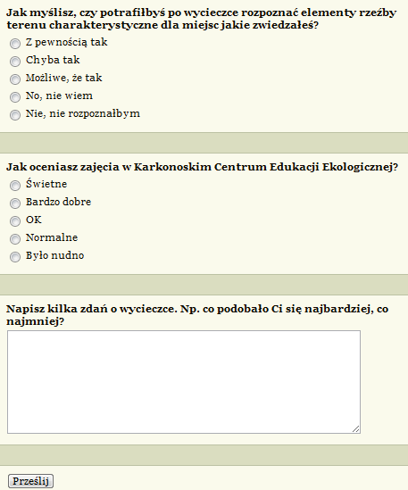 9 Kod formularza został udostępniony uczniom. Formularz nie wymagał autoryzacji przy dostępie.