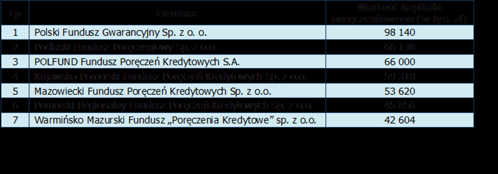 Fundusze o największym kapitale poręczeniowym : Źródło Raport o