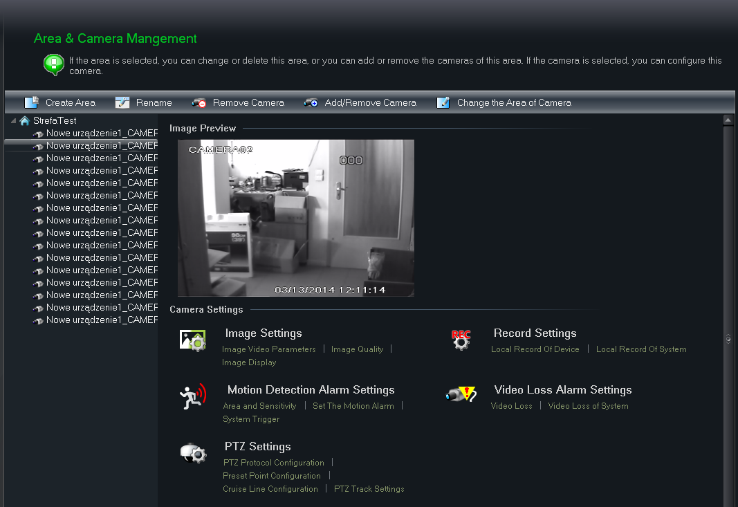 B-Viewer - manual, ver. 1.0 DEVICE MANAGEMENT 3.3. Cameras and zones management To launch the camera and zones management window select Area & Camera management option from the Device panel.