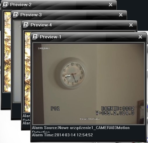 To return to the display in the window on the right side of the alarm select Tiled from the information bar. Images will appear in order according to coming alarms.