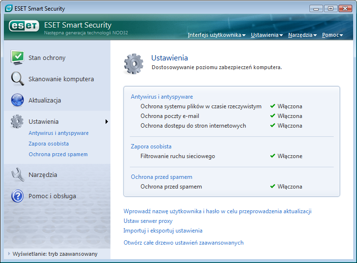 3 Przewodnik dla początkujących Niniejszy rozdział zawiera ogólny przegląd programu ESET Smart Security i jego podstawowych ustawień. 3.