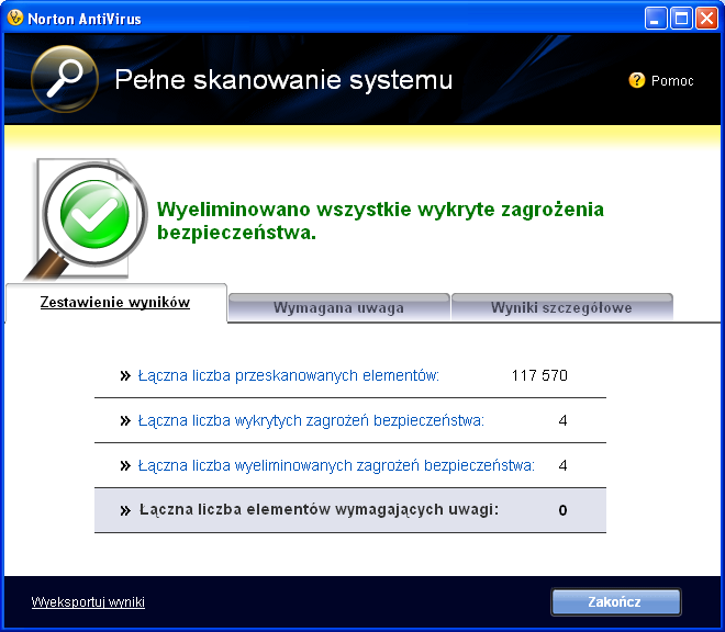 Zainstalowano oprogramowanie antywirusowe Norton AntiVirus 2009 i zaktualizowano bazę wirusów do najnowszej wersji.