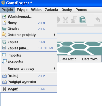 Instrukcja Gantt Project 1. Pasek Menu Rys. 1: Pasek Menu programu Gantt Project Zaczynamy od paska menu. Powyżej widzimy przyciski.