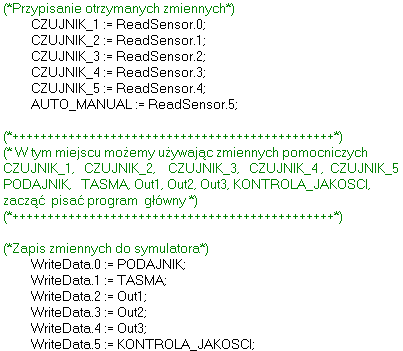 Przed przystąpieniem do pisania programu sterującego linią dodajemy do projektu dwie zmienne globalne, aby móc komunikować się za pomocą protokołu Modbus.