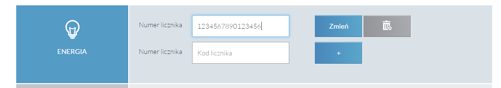 7.2 Dodawanie numeru licznika energetycznego Dla użytkowników posiadających licznik w systemie przedpłatowym lub licznik umożliwiający rozliczenie rzeczywiste umożliwiamy doładowania on-line.