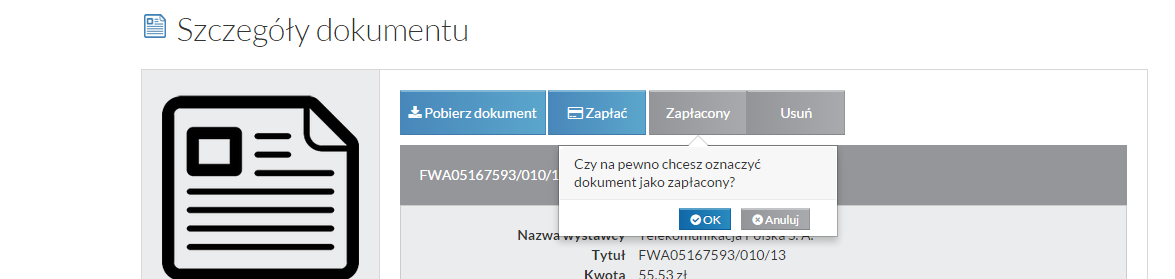 A następnie wybrać z dysku fakturę w PDF. Pobrany dokument można następnie opłacić, aby to zrobić wybierz szczegóły dokumentu A następnie zapłać.