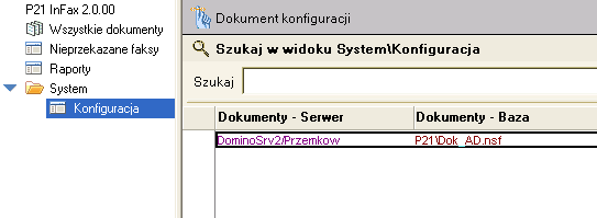 Rys. 22 Otwieranie bazy Pstat.nsf Otwierając baze P21 InFax 2.0.