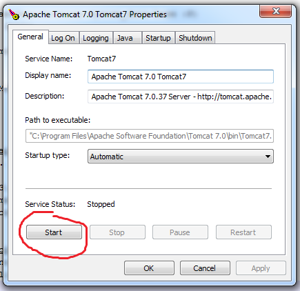 Uwaga! Slash na końcu ścieżek jest ważny! 5) Instalacja Tomcata Można pobrać z: http://ftp.ps.pl/pub/apache/tomcat/tomcat-7/v7.0.37/bin/apache-tomcat-7.0.37.exe Najlepiej zostawić domyślne porty.