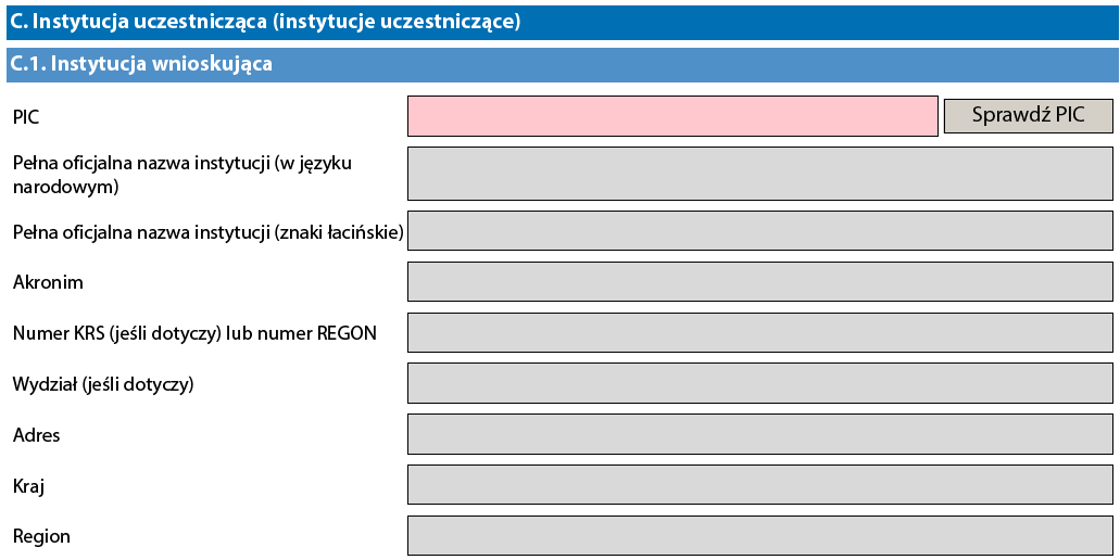 Wspomniana sekcja zostanie zatem wyświetlona tylko jeżeli nie dokonano żadnych wpisów w rubryce "Akredytacja".