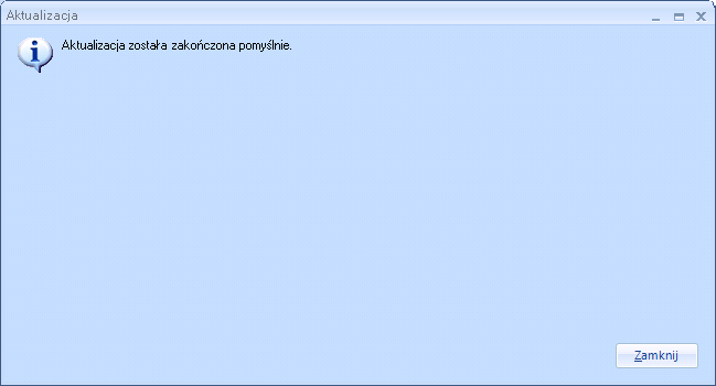 Po zalogowaniu pojawi się okno z informacją dotyczącą aktualizacji baz hurtowni. Jeżeli zostały wykonane kopie zapasowe baz hurtowni należy kliknąć Wykonaj, rozpocznie się proces aktualizacji.