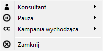 Główne menu aplikacji Główne menu umożliwia między innymi wyłączenie aplikacji Voicer.