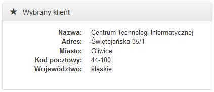 9.1.1. Klient W pierwszej kolejności należy wybrać na liście klienta. Można również dodać nowego klienta, w tym celu należy kliknąć.