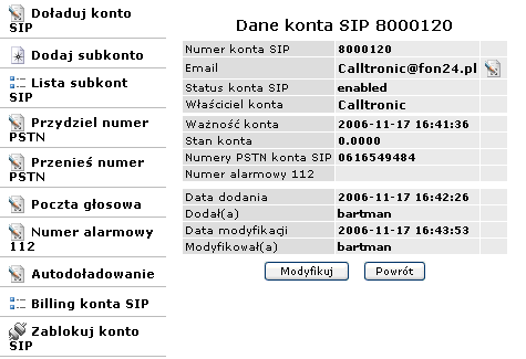 partnera, od którego zakupił usługę oraz (opcjonalnie) dane agenta, który nim bezpośrednio zarządza (np. dane sprzedawcy w firmie partnera, od którego zakupiona została usługa VoIP).