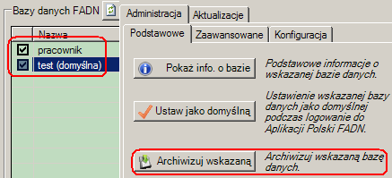 2.2.2.3. Archiwizacja baz danych: JeŜeli Ŝadna baza danych nie jest wskazana, to po naciśnięciu przycisku Archiwizuj zaznaczone zarchiwizowane zostaną wszystkie zaznaczone bazy danych.