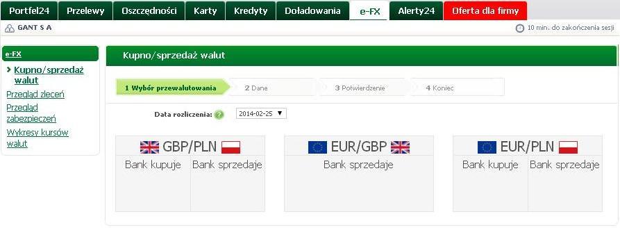 PLATFORMA E-FX (II) Kupno / sprzedaż walut: wykonywanie transakcji kupna