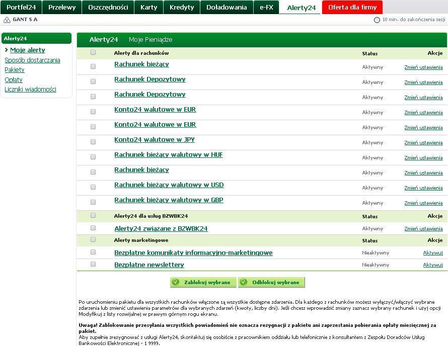 ALERTY24 (I) ALERTY24 to wygodne, automatyczne powiadomienia o zmianach na koncie, wysyłane za pomocą sms a lub e-mail a.