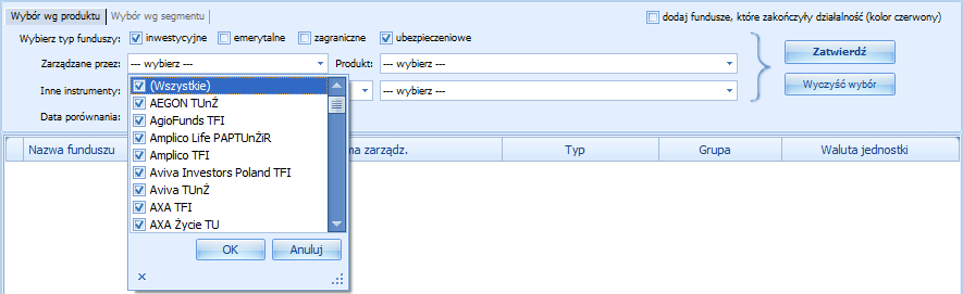 MENU WYBORU Przy konfiguracji wykorzystywanych w poszczególnych narzędziach instrumentów stosowane jest jednolite Menu Wyboru.