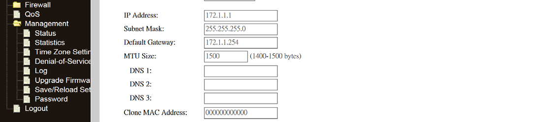 Poniższa strona pokazuje parametry sieci WAN dynamicznie przypisywane