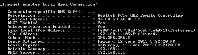 Szukamy naszego aktywnego połączenia, do którego jest połączona KamerA. Interesuje nas pozycja Subnet Mask (Maska Podsieci) oraz Default Gateway (Brama Domyślna).
