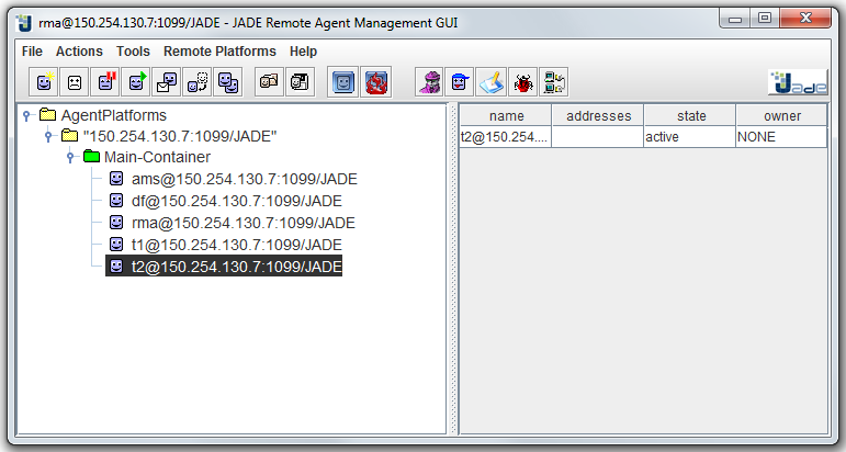 Uruchamianie agentów java -cp <classpath> jade.boot gui agents t1:test.