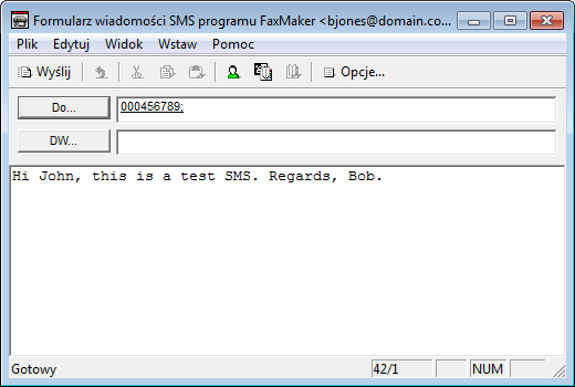 4 Sposób wysyłania wiadomości SMS Faks można wysłać na dwa sposoby. Wybierz preferowany sposób: Za pośrednictwem klienta poczty e-mail 1. Utwórz nową wiadomość e-mail. 2.