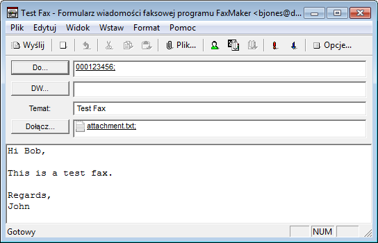 7 Korzystanie z ekranu Formularz wiadomości faksowej programu GFI FaxMaker Na ekranie Formularz wiadomości faksowej programu GFI FaxMaker dostępny jest szereg opcji wysyłania faksów.