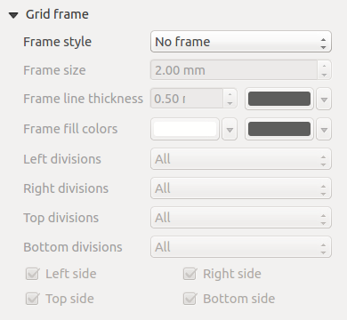 Figure 18.7: Draw Grid Dialog section of the Grid Frame Dialog mentioned below you then have a corresponding setting. Symbology of the grid can be chosen. See section Rendering_Mode.
