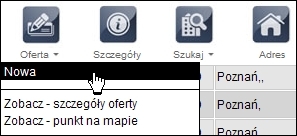 Dodawanie oferty rozpoczynamy od rozwinięcia menu Oferta i wybraniu Nowa : Tworzenie nowej oferty zostało podzielone na dwa etapy.