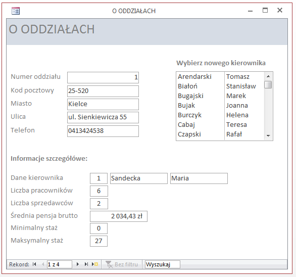 MsgBox "Ten oddział juz ma kierownika" Nr_stan = przywr_stan End If End Sub Private Sub Nr_stan_AfterUpdate() If IsNull(Nr_oddz) Then 'Nie wprowadzono numeru oddziału MsgBox "Wprowadź numer oddziału"