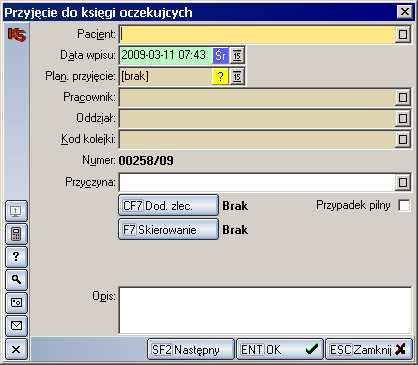 4. Proste rejestrowanie wpisu do kolejki oczekujących. Do systemu wprowadzony został dodatkowy, prostszy sposób dodawania wpisu pacjenta do Księgi oczekujących.