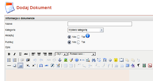 uprzednim wgraniu pliku na serwer (punkt 5) należy przejśd do listy plików( Komponenty DOCman Files ) i nadad mu status dokumentu.
