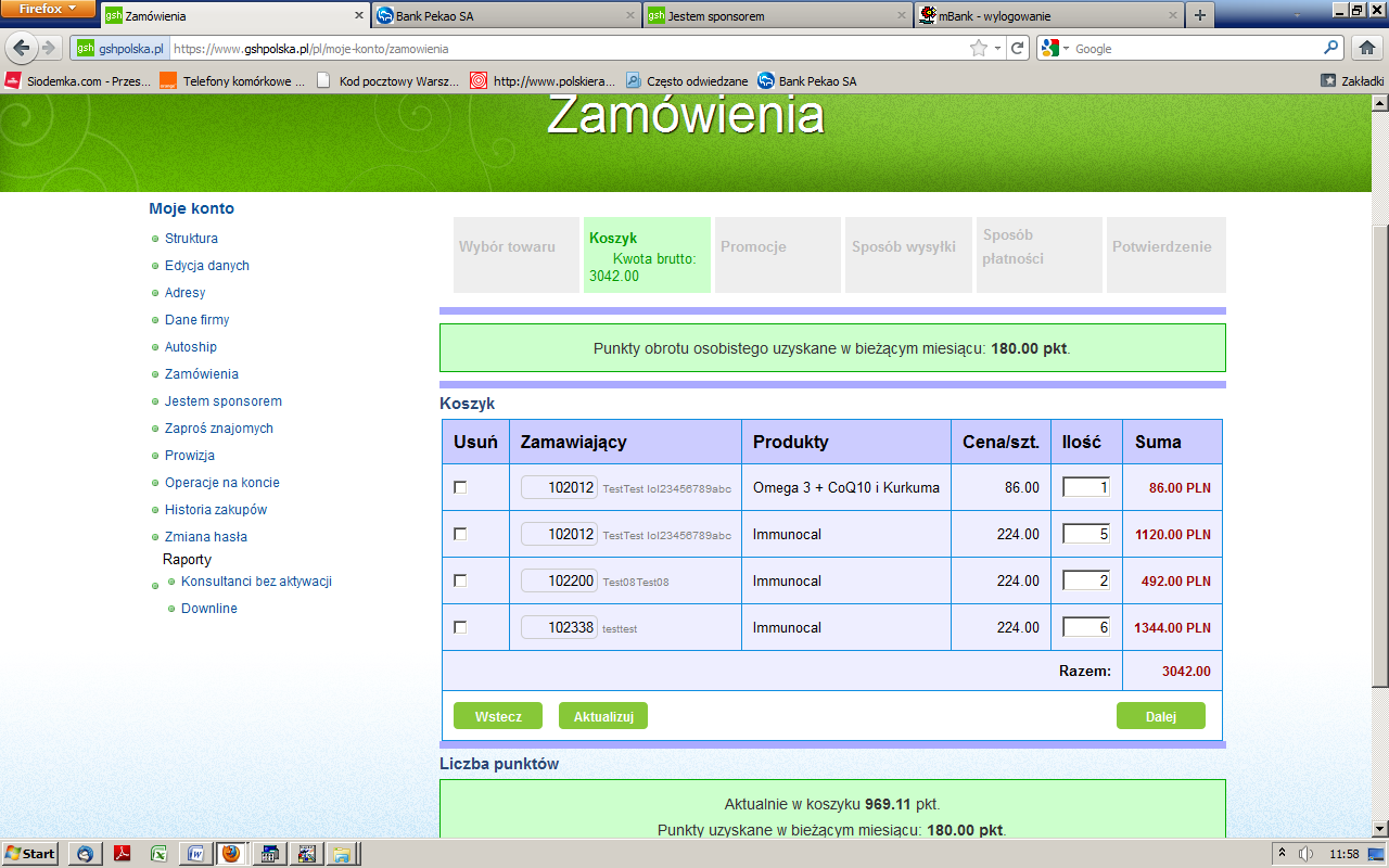 2 3 1 4 W Koszyku znajdują się wszystkie złożone zamówienia. Tu możesz zmienić: 1- ilości wybranych produktów, 2 - usunąć zamówienie zaznaczając kwadracik.