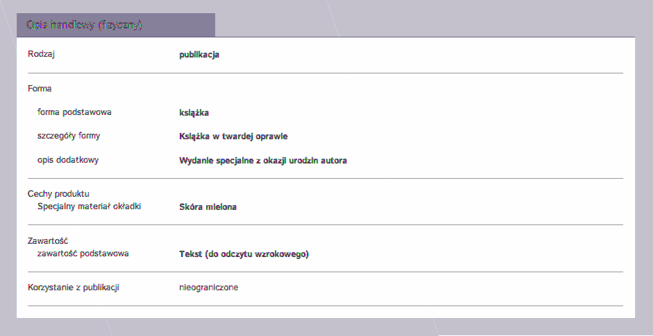 Podsumowanie opisu publikacji Przykład podsumowania Po uzupełnieniu i zapisaniu informacji we wszystkich czterech blokach, serwis ISBN pokaże podsumowanie wprowadzonych danych.