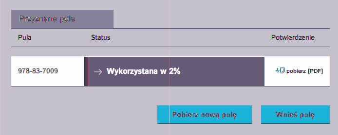 Jak zarządzać profilem wydawcy Profil wydawcy zawiera i pozwala zarządzać informacjami o: przyznanych pulach i stopniu ich wykorzystania użytkownikach aplikacji i ich uprawnieniach danych wydawnictwa