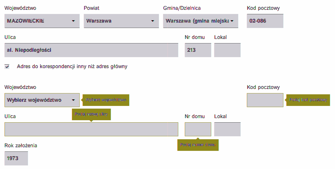 Krok 1 Dane wydawcy W pierwszej części formularza należy podać Dane rejestrowe wydawcy.