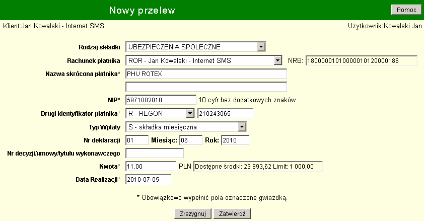 Przeglądanie i modyfikacja istniejących wzorców W tabeli, po kliknięciu odnośnika przy wybranym wzorcu zostaną wyświetlone dane zapisane w tym wzorcu. - usunięcie wzorca.