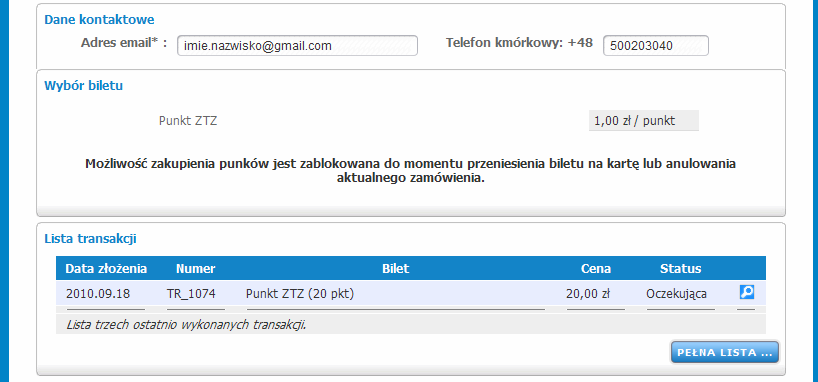 4.1 Wybór produktu Zamówienie biletu odbywa się poprzez zaznaczenie interesującego biletu, oraz naciśnięciu przycisku KUP WYBRANY PRODUKT.