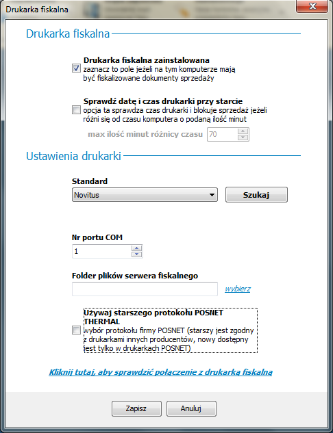 Drukarka fiskalna W celu aktywacji drukarki fiskalnej w systemie wybierz System -> Drukarka fiskalna.