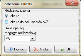 Rozliczenie zaliczki W momencie realizacji dostawy należy dokonać rozliczenia zaliczki.