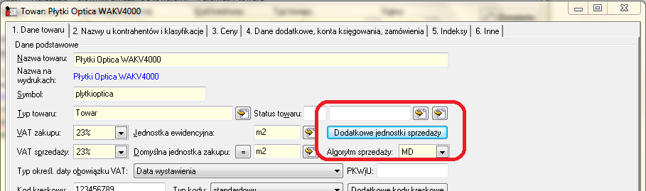 Definiowanie dodatkowych jednostek i przeliczników Jednostki dodatkowe i przeliczniki ilustruje przykład poniżej: Płytki ceramiczne ewidencjonujemy w m 2. Płytka (1 szt.