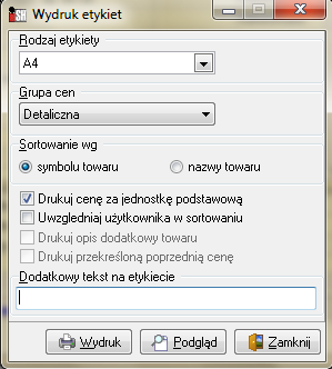 1. W menu Narzędzia jest możliwość zaznaczenia tylko towarów (etykiet) o niezerowym stanie magazynowym. Pozwala to nie drukować etykiet dla towarów, których nie ma.